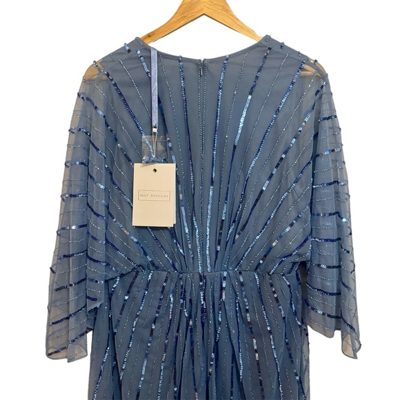 MAC DUGGAL Beaded Striping Kimono Sleeve V Neck Dress - Picture 9 of 14